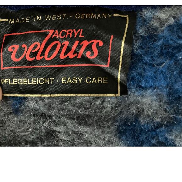VTG Biederlack Acryl Velours Blue Ship Throw Blanket W. Germany Reversible 54x73 - Picture 3 of 4